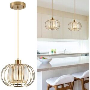 Gold Crystal Pendant Light Fixture Kitchen Adjustable 59 inch Cord